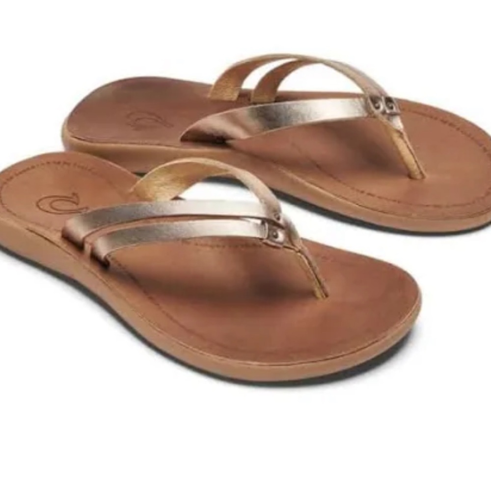 Olukai Kapehe Luana Metallic Champagne GoldDouble Strap Flip Flop Sandals